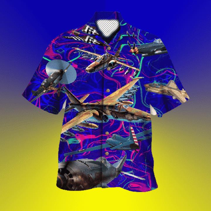 Explore Sky With Aircraft Navy Color Hawaiian Shirt Pre11816