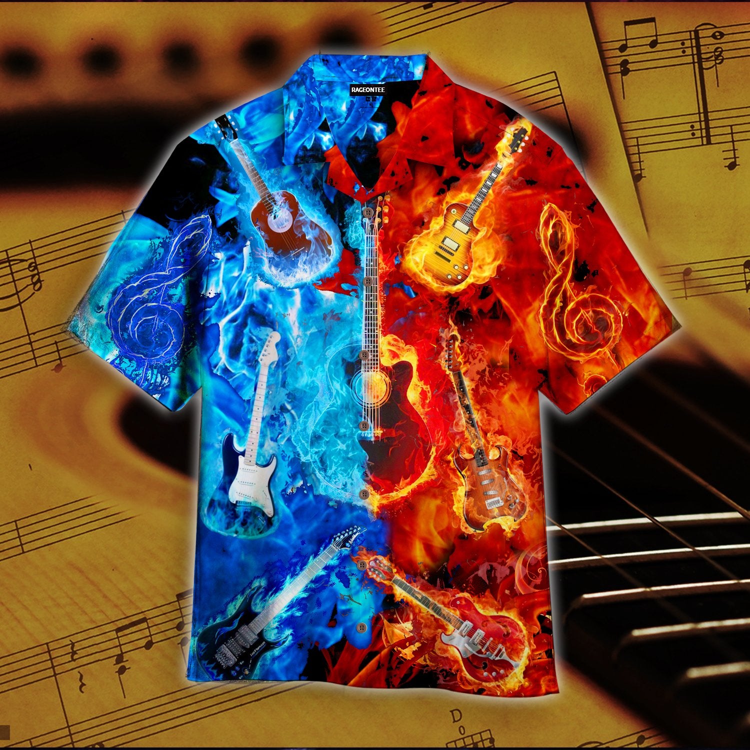 Fire And Water Guitar Hawaiian Shirt Pre11040 Fire And Water Guitar Hawaiian Shirt Pre11040
