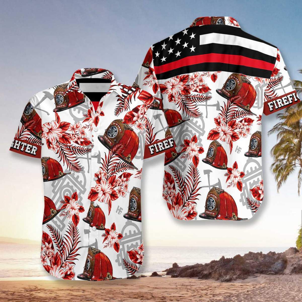 Firefighter Red Hat Red Line Unisex Hawaiian Shirt Pre13216