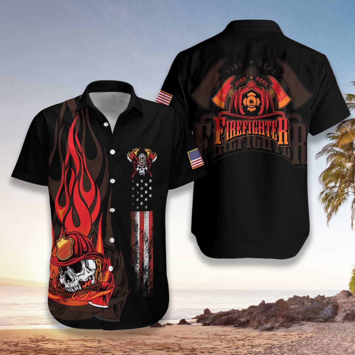 Firefighter Skull Flame Hawaiian Shirt Pre13170