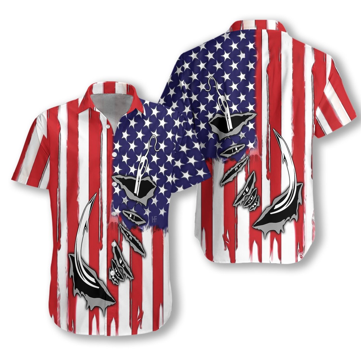 Fish Hook American Flag Unisex Hawaiian Shirt Pre13214