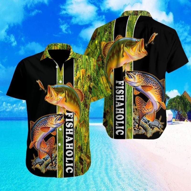Fishaholic Black Green Hawaiian Shirt Pre11700 Fishaholic Black Green Hawaiian Shirt Pre11700