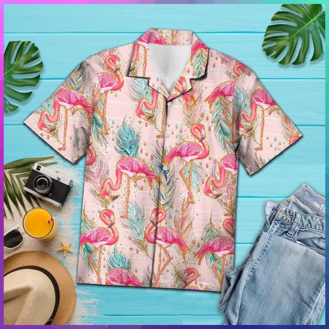 Flamingo Boho Feather Hawaiian Shirt Pre10915