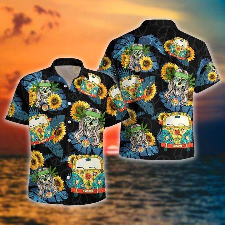 Flower Skull Hippie Car Hawaiian Shirt Pre11872