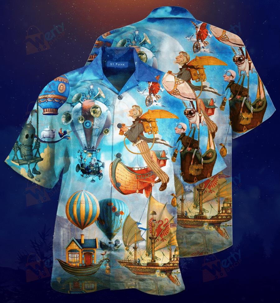 Flying Steampunk World Hawaiian Shirt Pre13123 Flying Steampunk World Hawaiian Shirt Pre13123