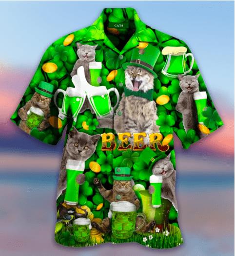 Funny Cat With Beer On Saint Patricks Day Hawaiian Shirt Pre13125