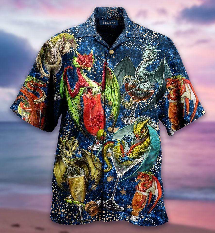 Funny Dragon With Cocktail Galaxy Unisex Hawaiian Shirt Pre13134