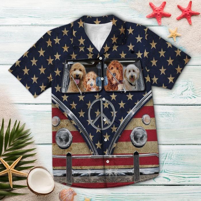 Goldendoodle Flag Hippie Bus Hawaiian Shirt Pre11839