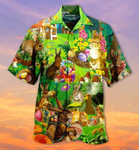 Happy Easter Bunny On Garden Green Hawaiian Shirt Pre13046