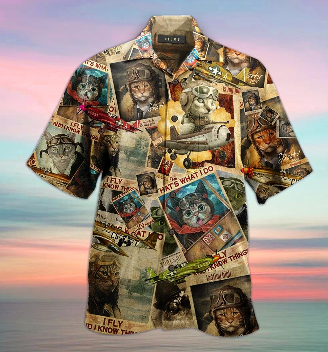 Happy Pilot Cat Hawaiian Shirt Pre12989 1 » Cool Gifts for You - Mfamilygift Happy Pilot Cat Hawaiian Shirt Pre12989 1