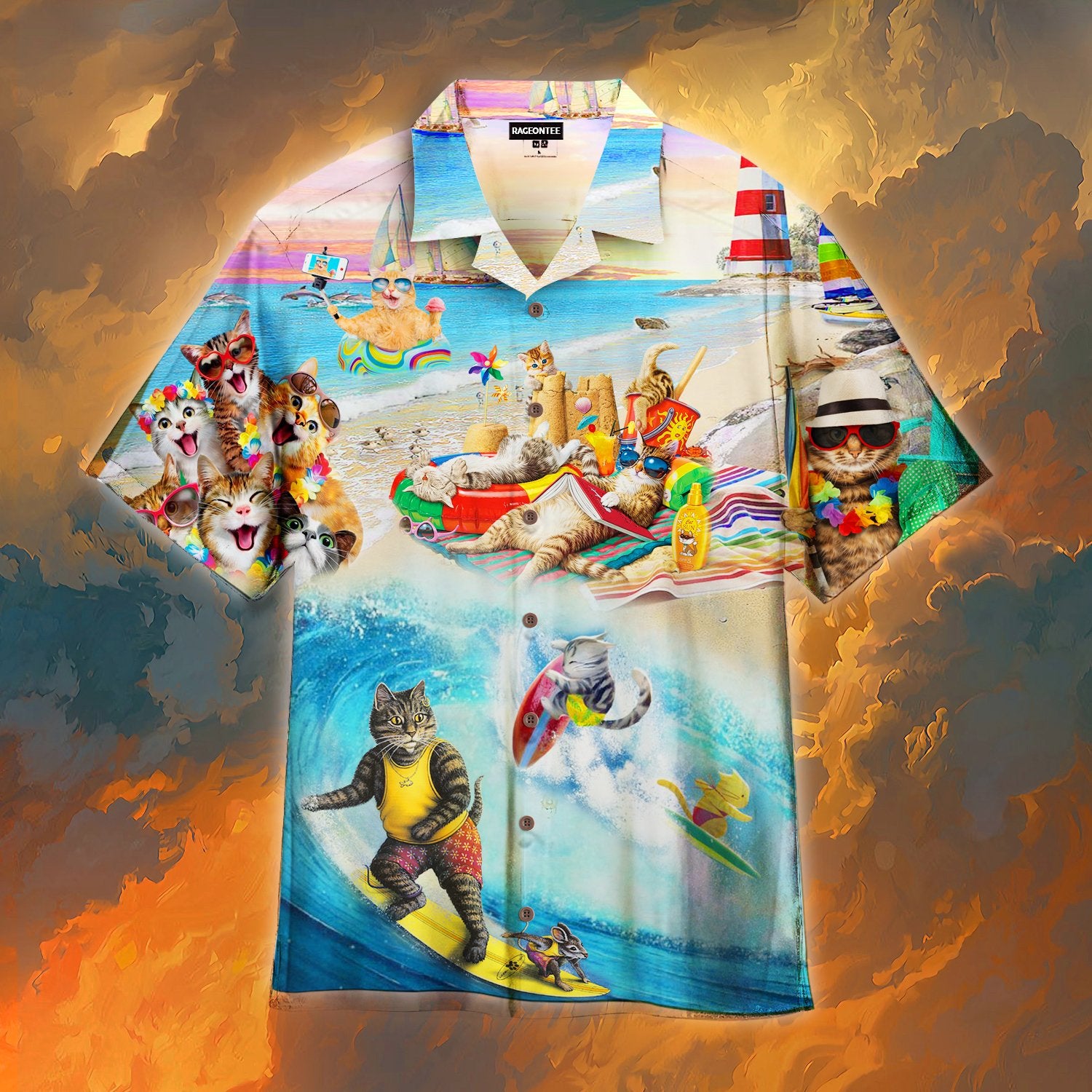 Happy Surfing Day With Cats Hawaiian Shirt Pre11425
