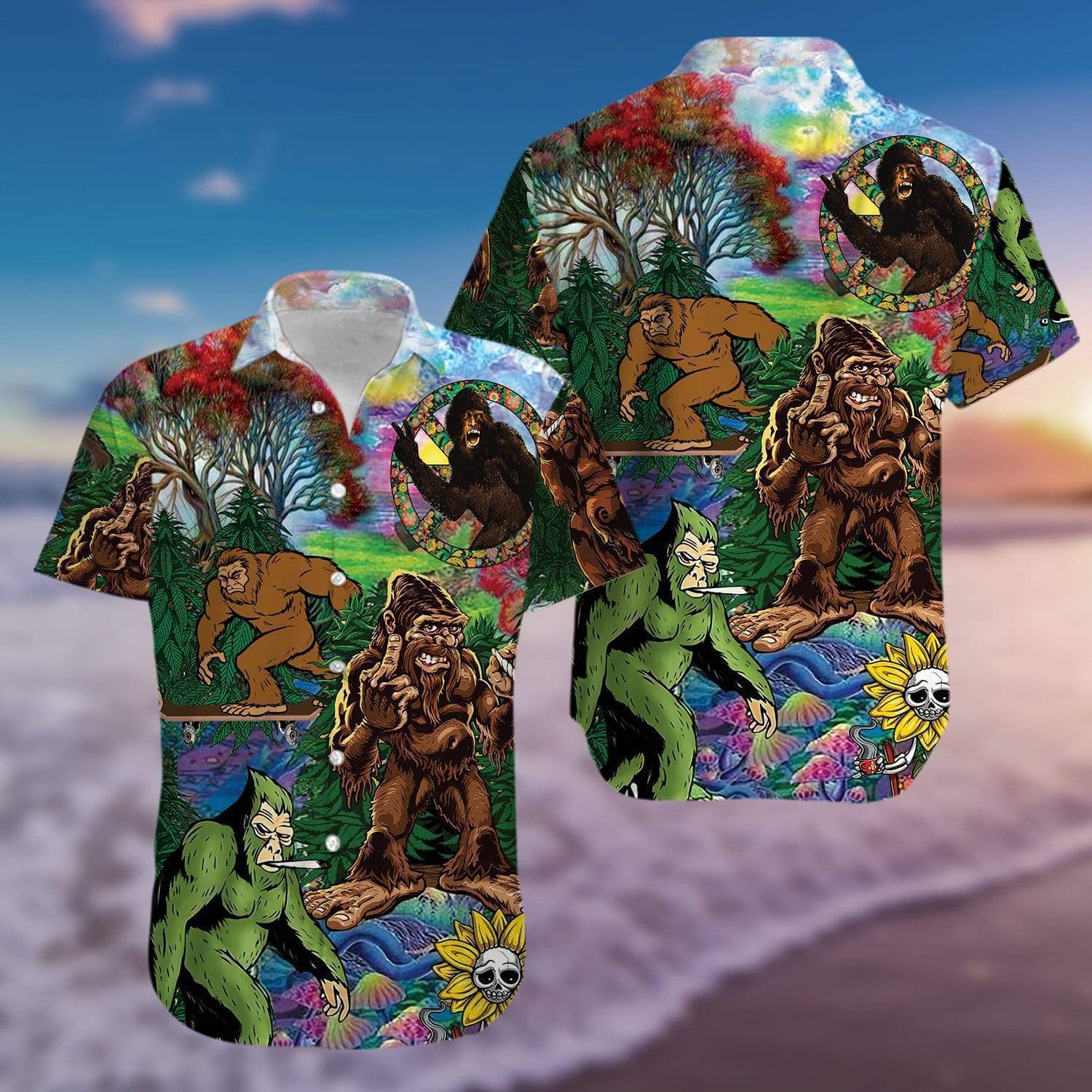 Hippie Bigfoot Wild And Free Hawaiian Shirt Pre12965