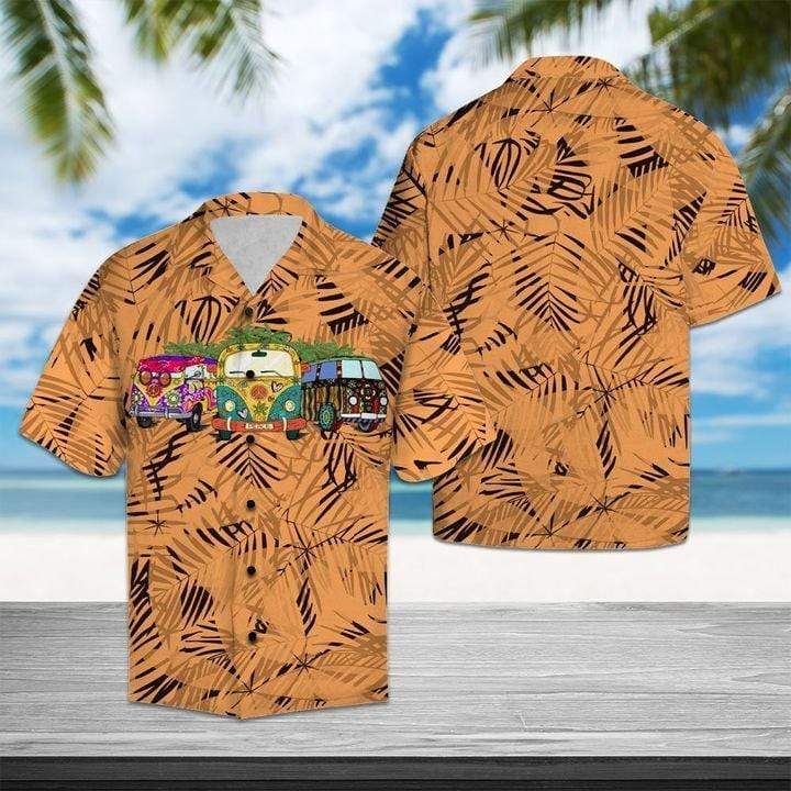 Hippie Car Orange Pattern Hawaiian Shirt Pre12950