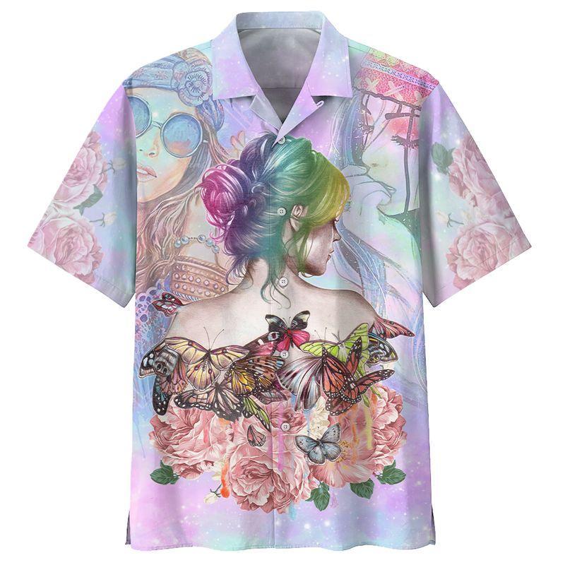 Hippie Girl Hawaiian Shirt Pre12952