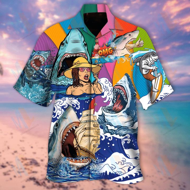 Hippie Sharks On Sea Hawaiian Shirt Pre11633 Hippie Sharks On Sea Hawaiian Shirt Pre11633