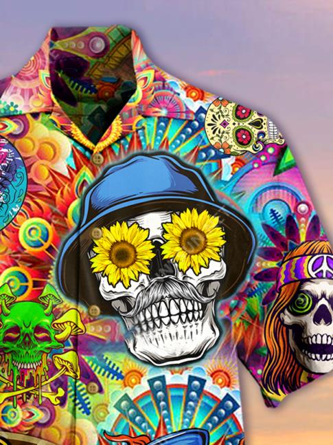 Hippie Skull Unisex Hawaiian Shirt Pre12896 1 » Cool Gifts for You - Mfamilygift Hippie Skull Unisex Hawaiian Shirt Pre12896 1