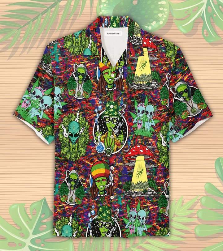 Hippie Trippy Alien Smoke Weed Hawaiian Shirt Pre11886