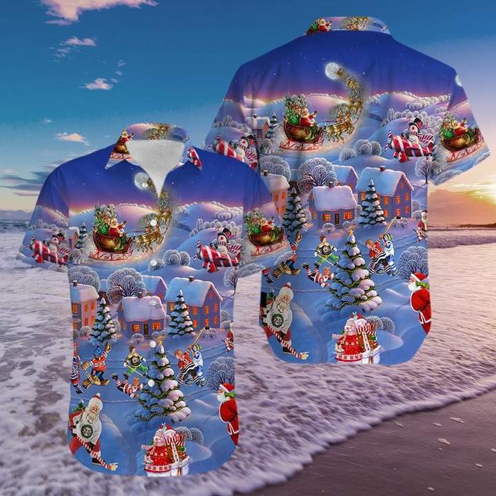 Hockey And Santa Claus Christmas Hawaiian Shirt Pre11956