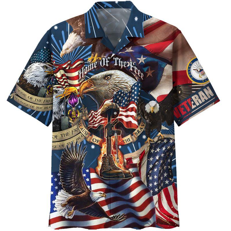 Home Of The Free Navy Veteran Hawaiian Shirt Pre10781