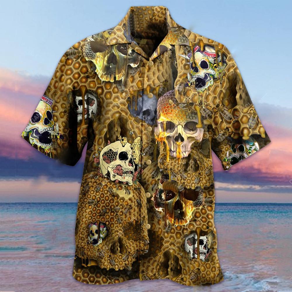 Honeybee Summer Yellow Skull Hawaiian Shirt Pre12853