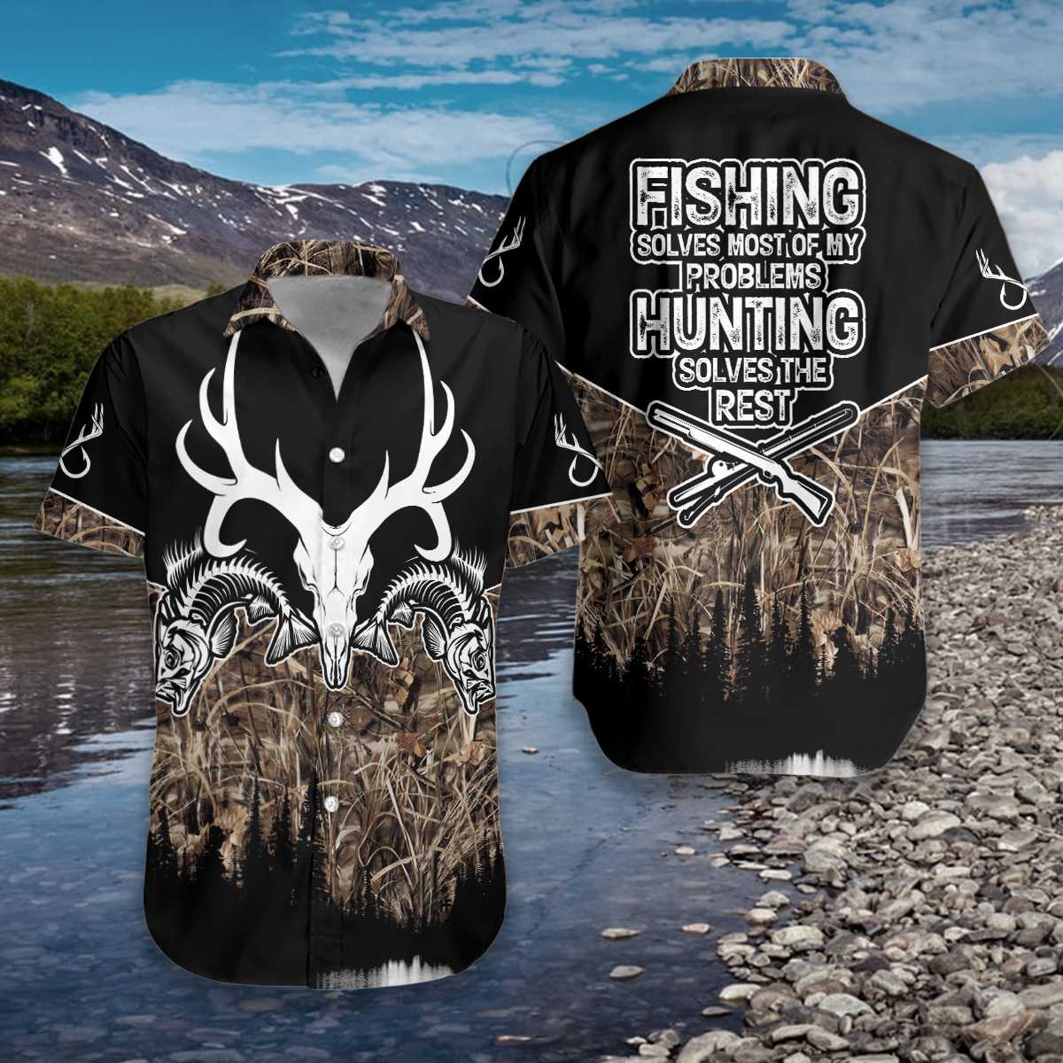 Hunting Fishing Solve All My Problems Hawaiian Shirt Pre11864 Hunting Fishing Solve All My Problems Hawaiian Shirt Pre11864