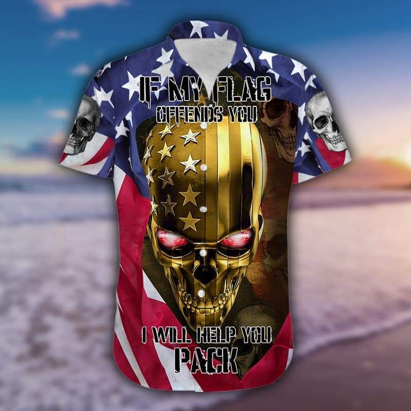 If My Flag Offends You Gold Skull Hawaiian Shirt Pre10443
