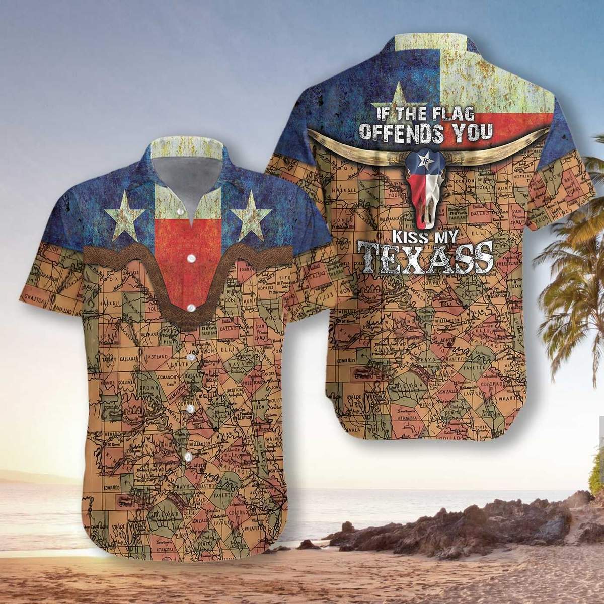 If The Flag Offends You Kiss My Texas Unisex Hawaiian Shirt Pre12820