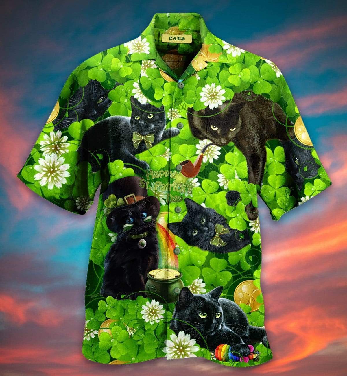 Irish Black Cat So Cute St Patricks Day Hawaiian Shirt Pre12811