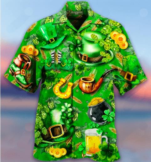 Irish Hat Saint Patricks Day Green Hawaiian Shirt Pre12808