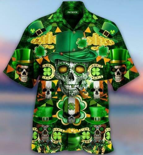 Irish Skull Rich St Patrick Green Hawaiian Shirt Pre12809 Irish Skull Rich St Patrick Green Hawaiian Shirt Pre12809