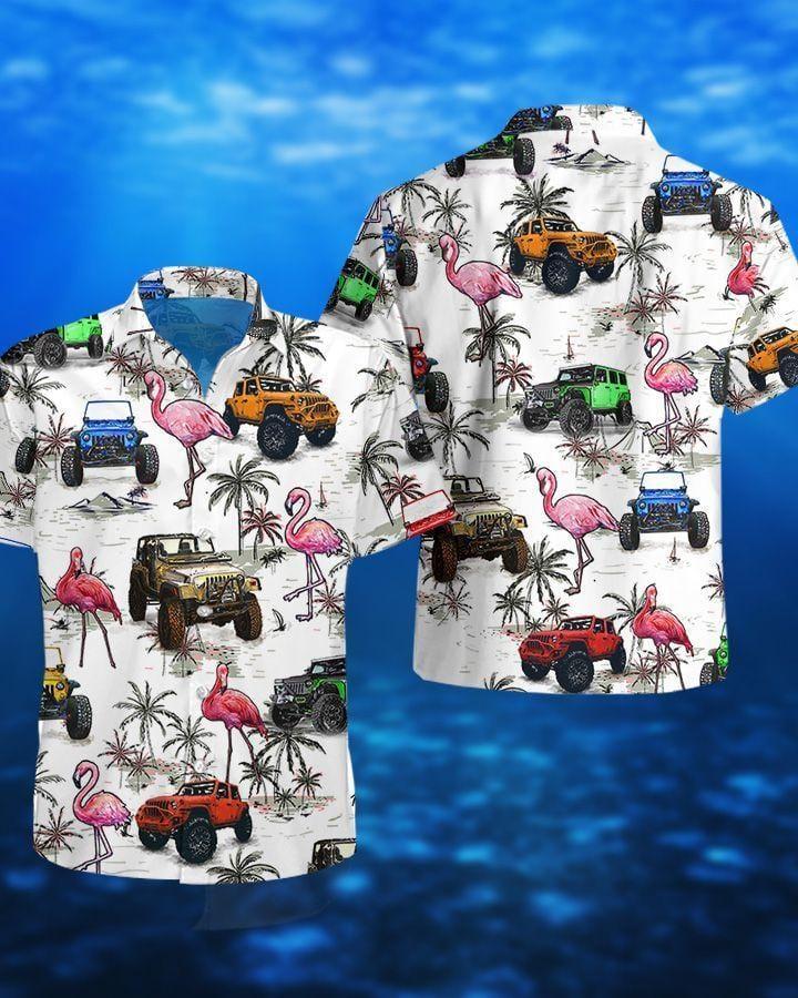 Jeep Flamingo Hawaiian Shirt Pre10696