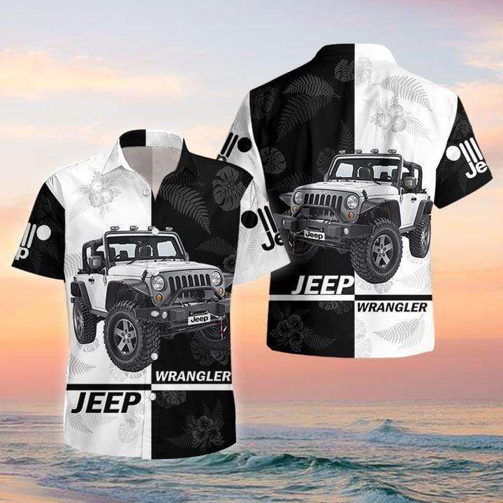 Jeep Wrangler Black And White Hawaiian Shirt Pre10083 Jeep Wrangler Black And White Hawaiian Shirt Pre10083