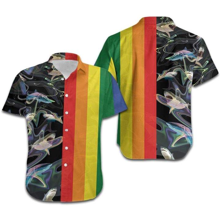 Lgbt Rainbow Sharks Hawaiian Shirt Pre11504