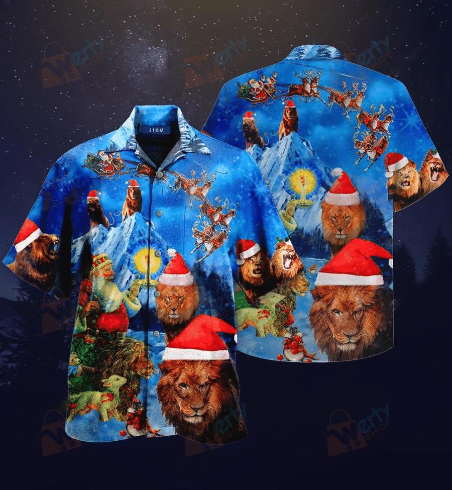 Lion On Christmas Hawaiian Shirt Pre12716 Lion On Christmas Hawaiian Shirt Pre12716