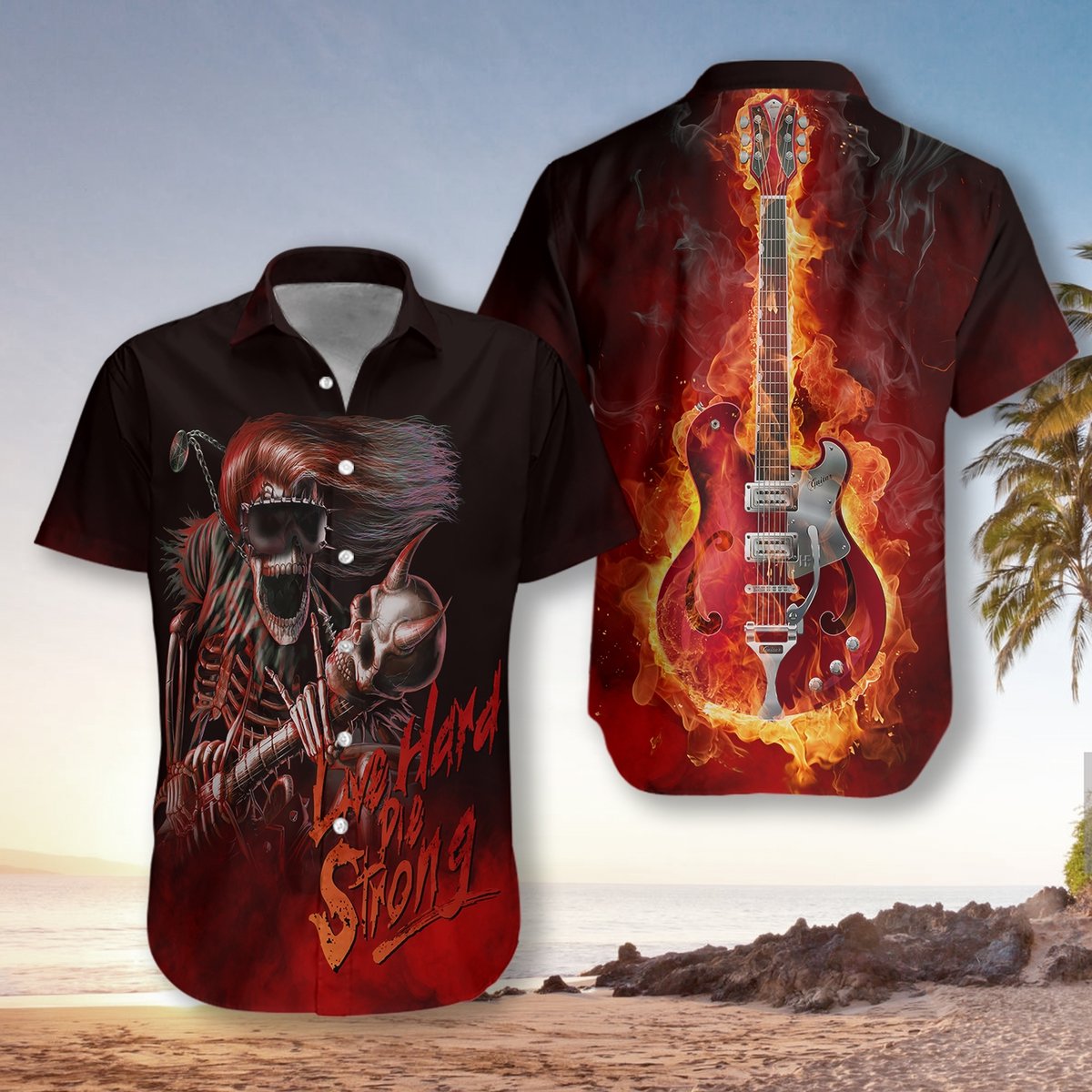 Live Hard Die Strong Burning Guitar Hawaiian Shirt Pre11844