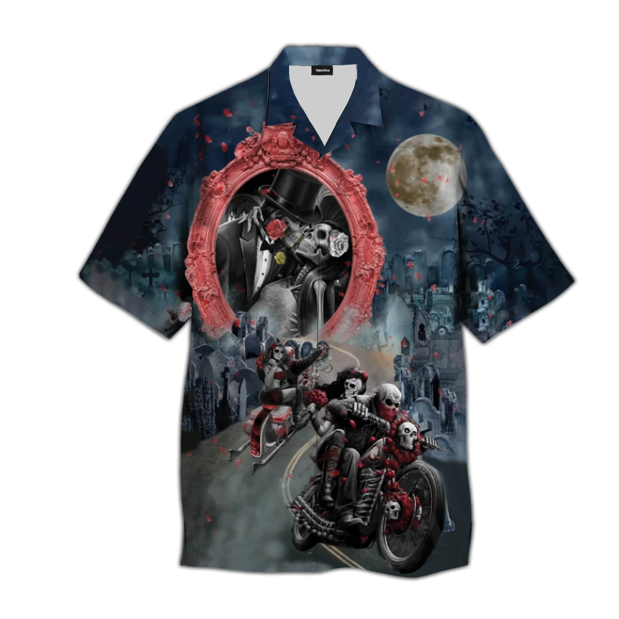 Love Story Of Skull On Valetine Day Hawaiian Shirt Pre11243