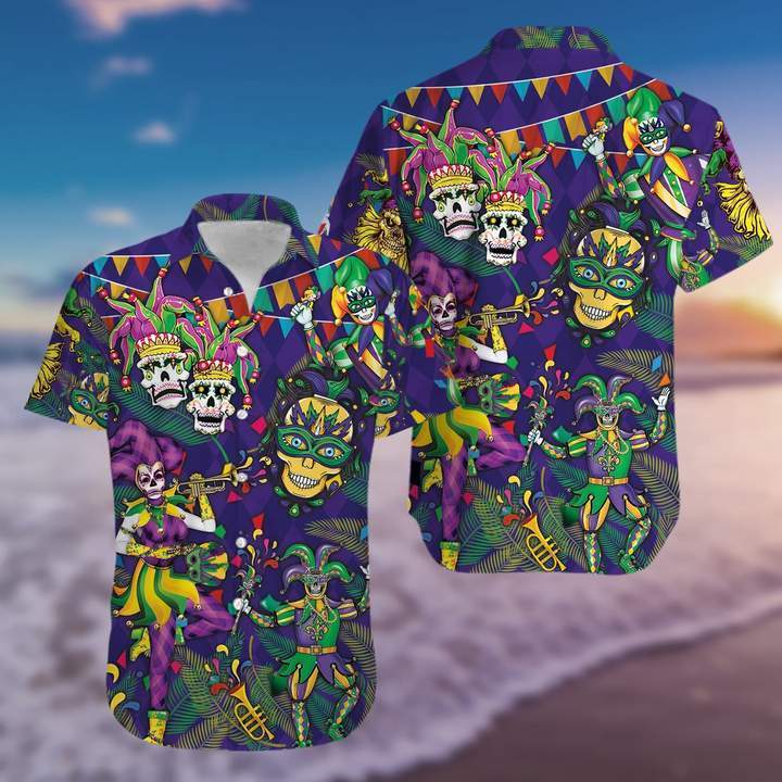 Mardi Gras Clown Skull Happy Purple Hawaiian Shirt Pre12691