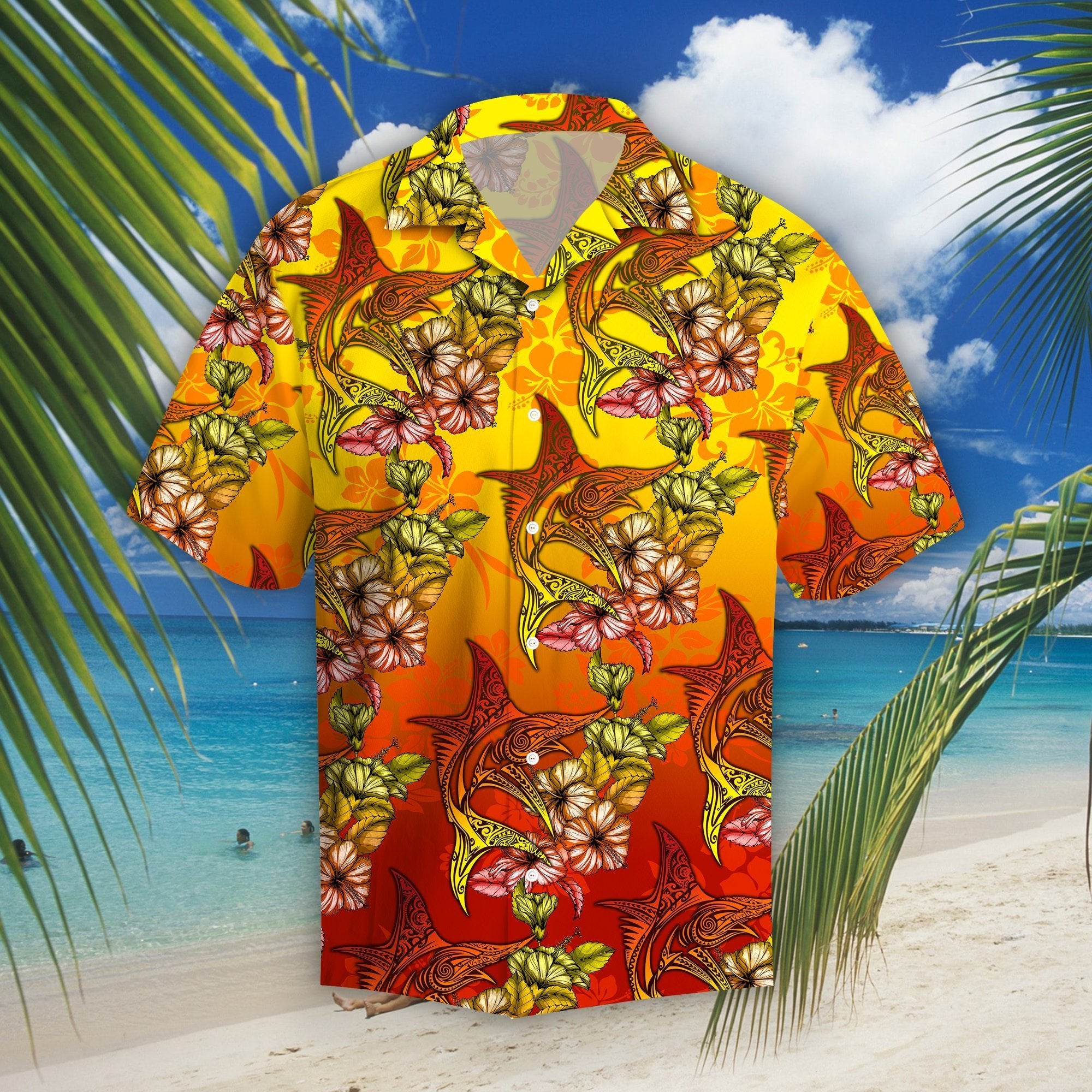 Marlins Hibiscus Tropical Hawaiian Shirt Pre10158