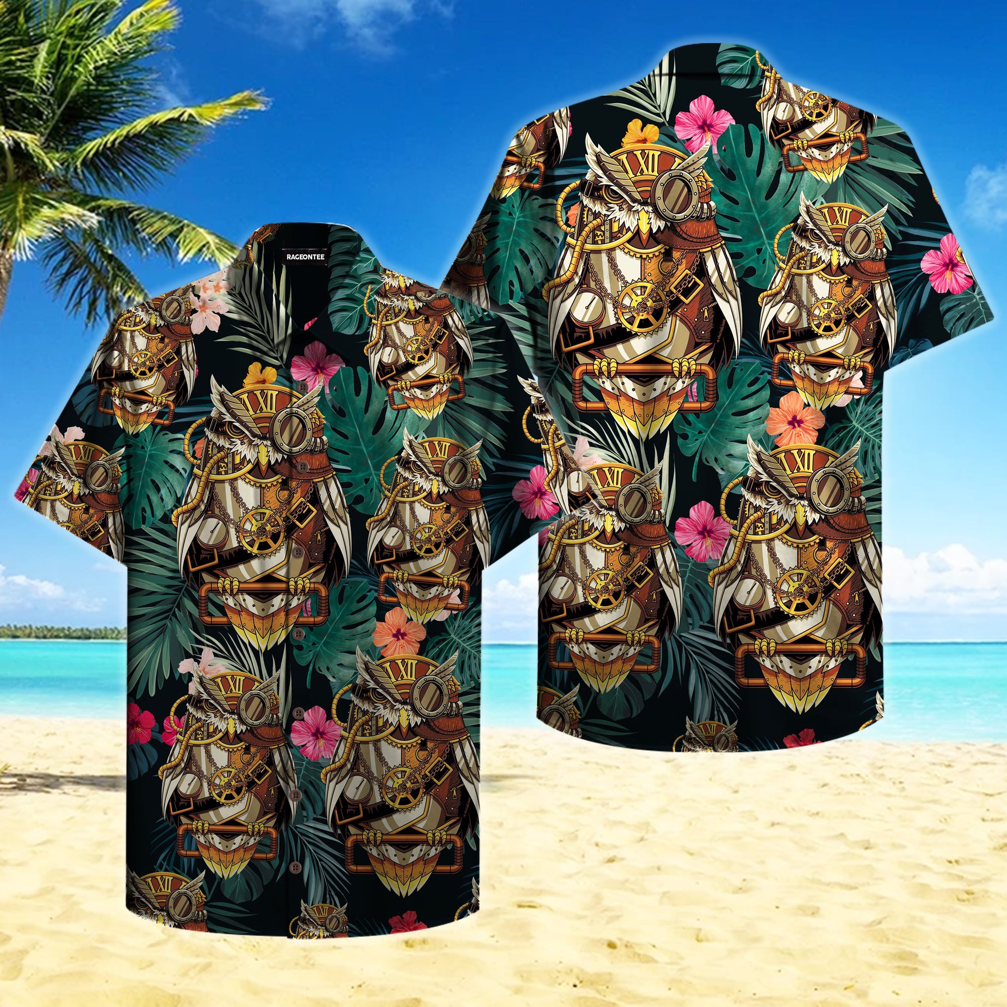 Mechanical Owl With Diamonds Hawaiian Shirt Pre11346