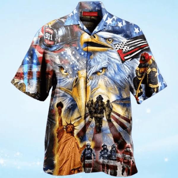 Memorial Day American Patriot Eagle Firefighter Hawaiian Shirt Pre11785