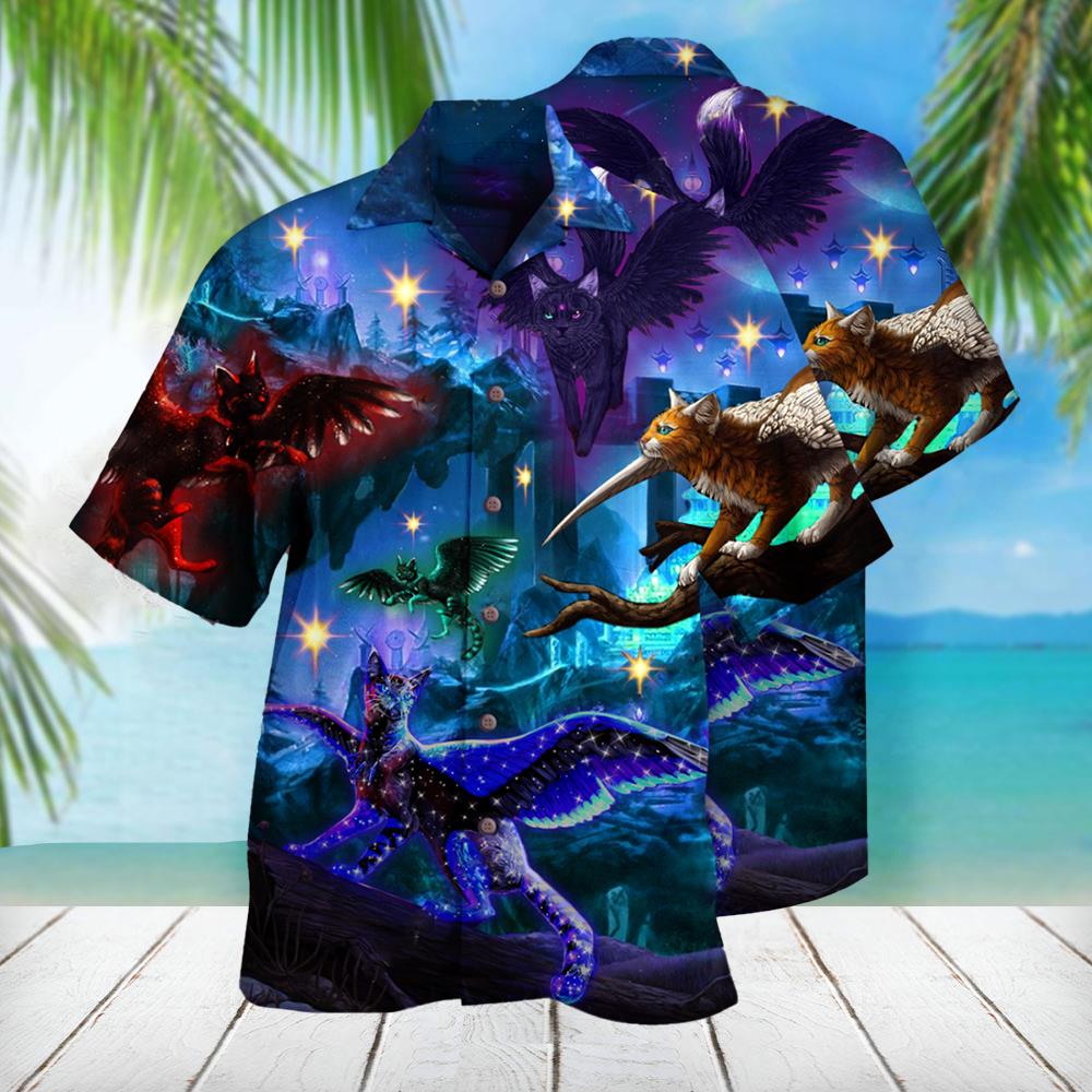 Mysterious Winged Cats Hawaiian Shirt Pre12614