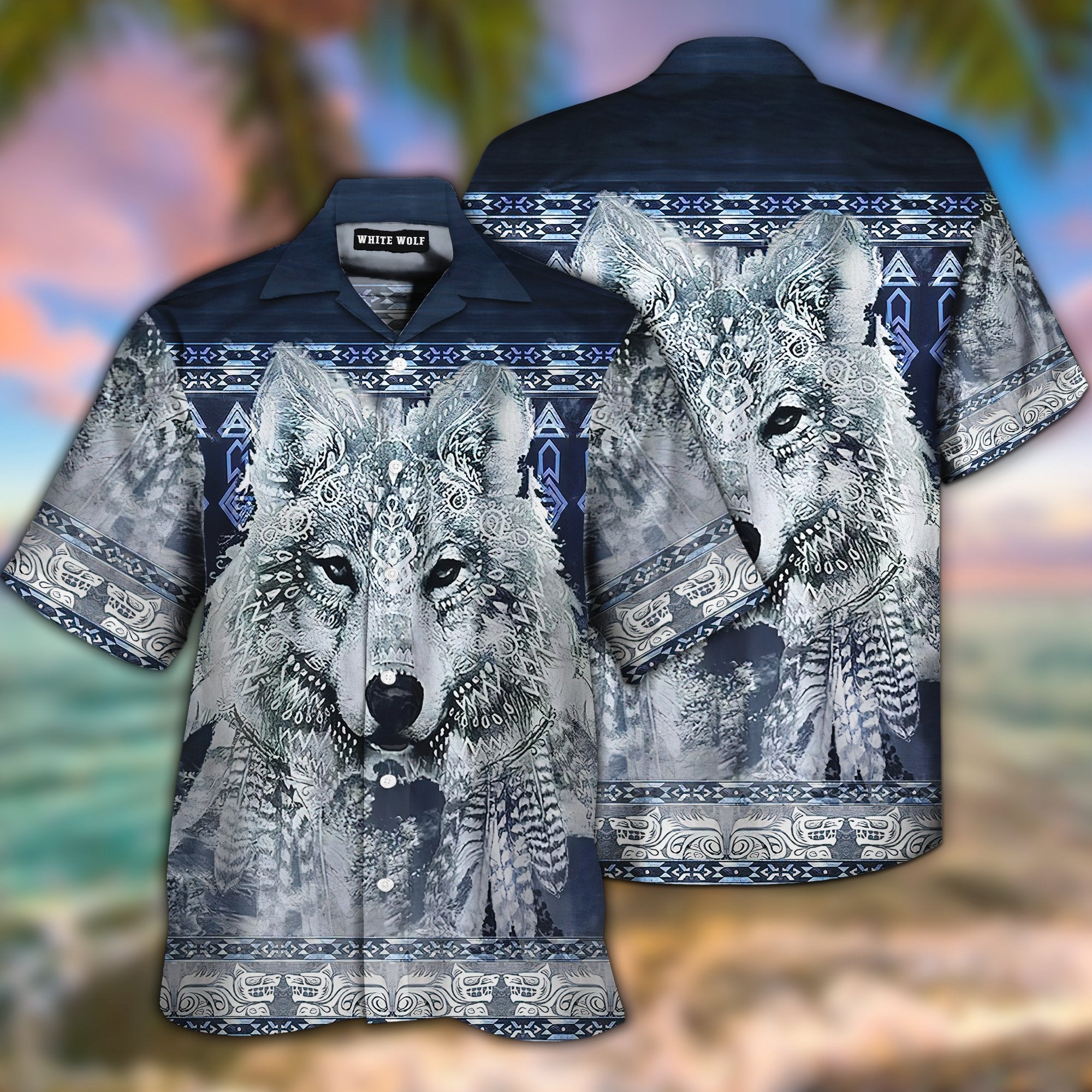 Native American White Wolf Hawaiian Shirt Pre10445