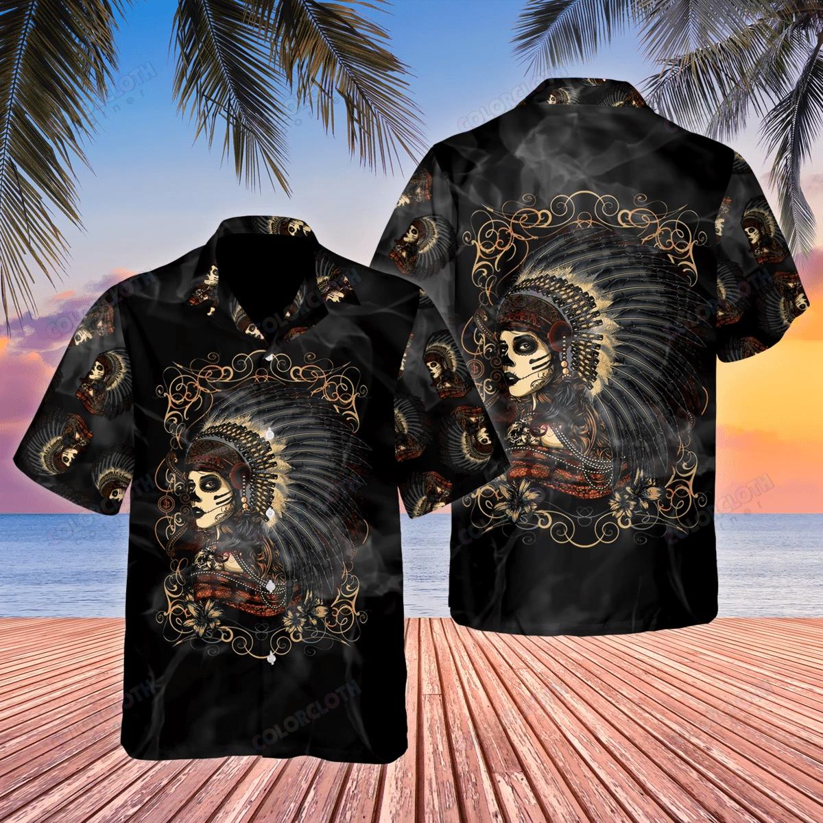 Native Girl Skull Hawaiian Shirt Pre10817