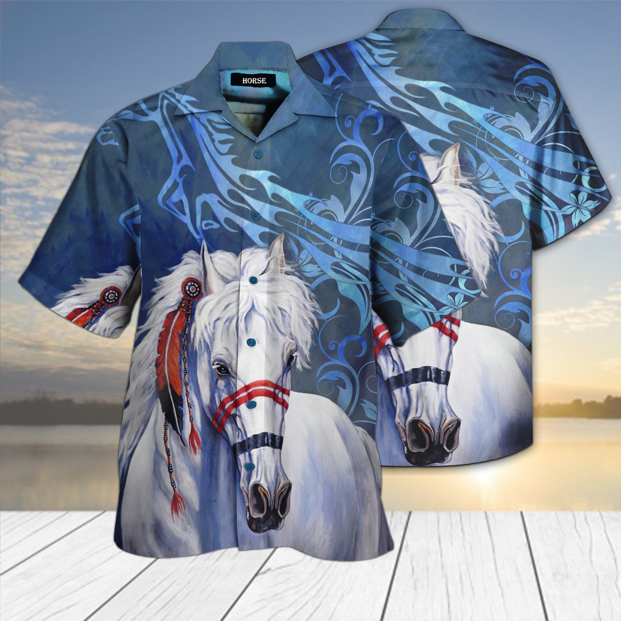 Native White Horse 3D Hawaiian Shirt Pre11357 Native White Horse 3D Hawaiian Shirt Pre11357