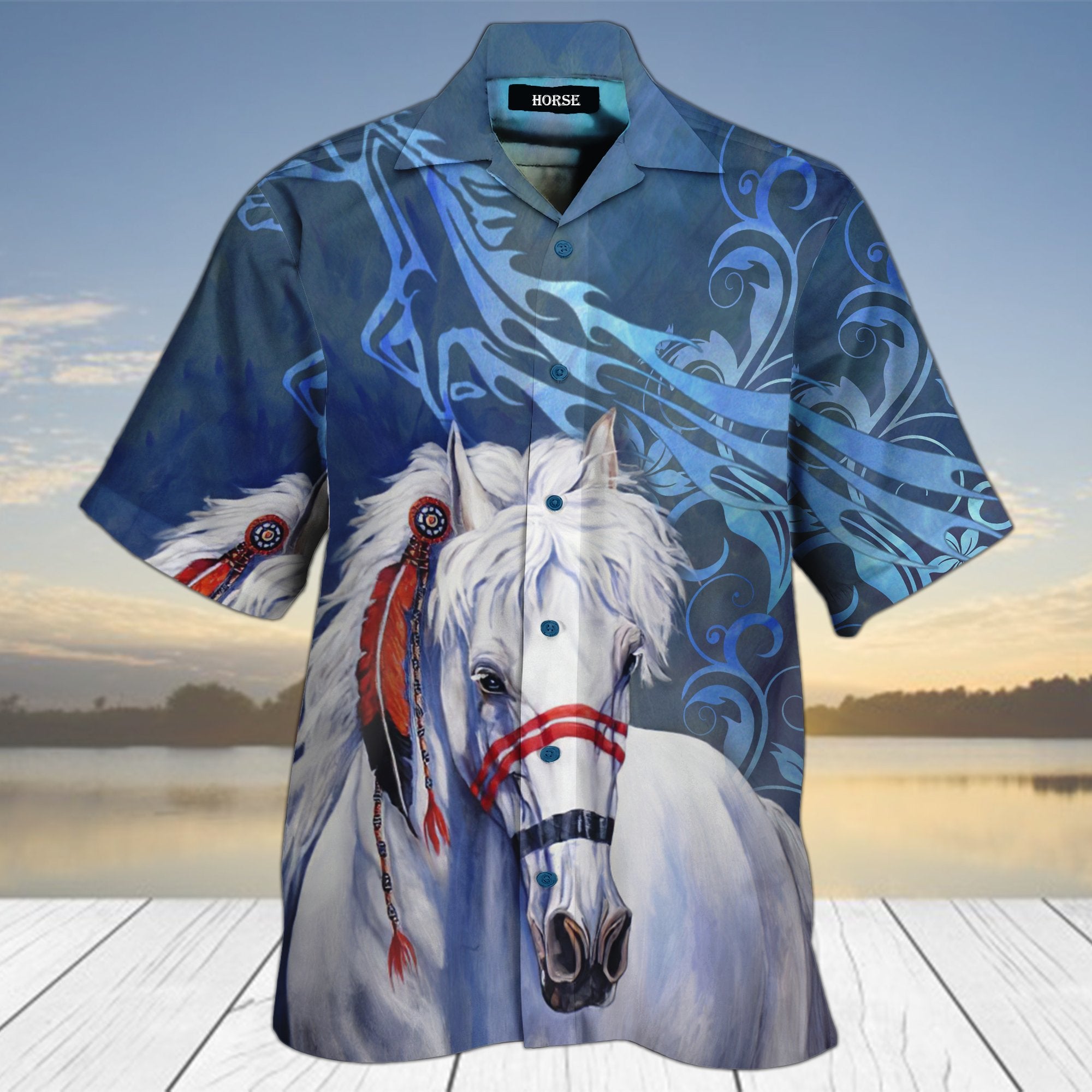 Native White Horse 3D Hawaiian Shirt Pre11357 1 » Cool Gifts for You - Mfamilygift Native White Horse 3D Hawaiian Shirt Pre11357 1