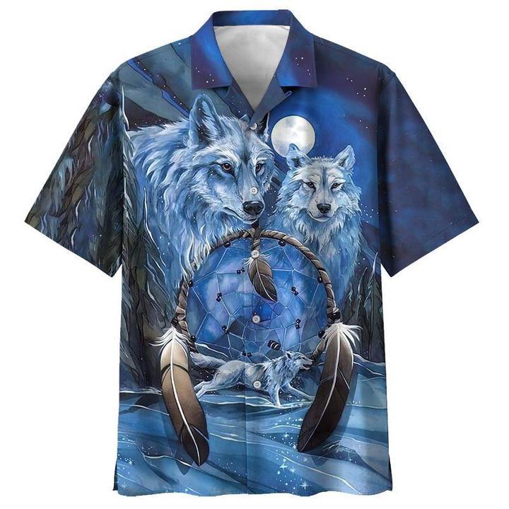 Native Wolf Ice Land Blue Hawaiian Shirt Pre11145 Native Wolf Ice Land Blue Hawaiian Shirt Pre11145
