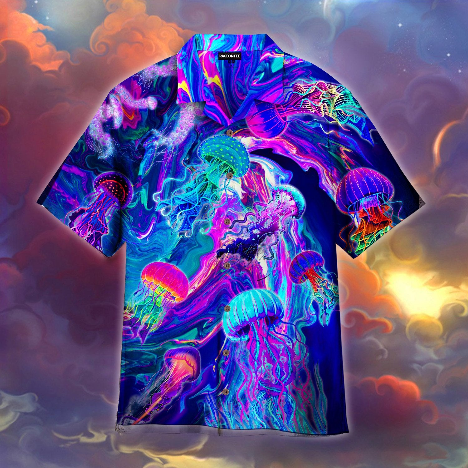 Neon Jellyfish Under The Sea Hawaiian Shirt Pre10092