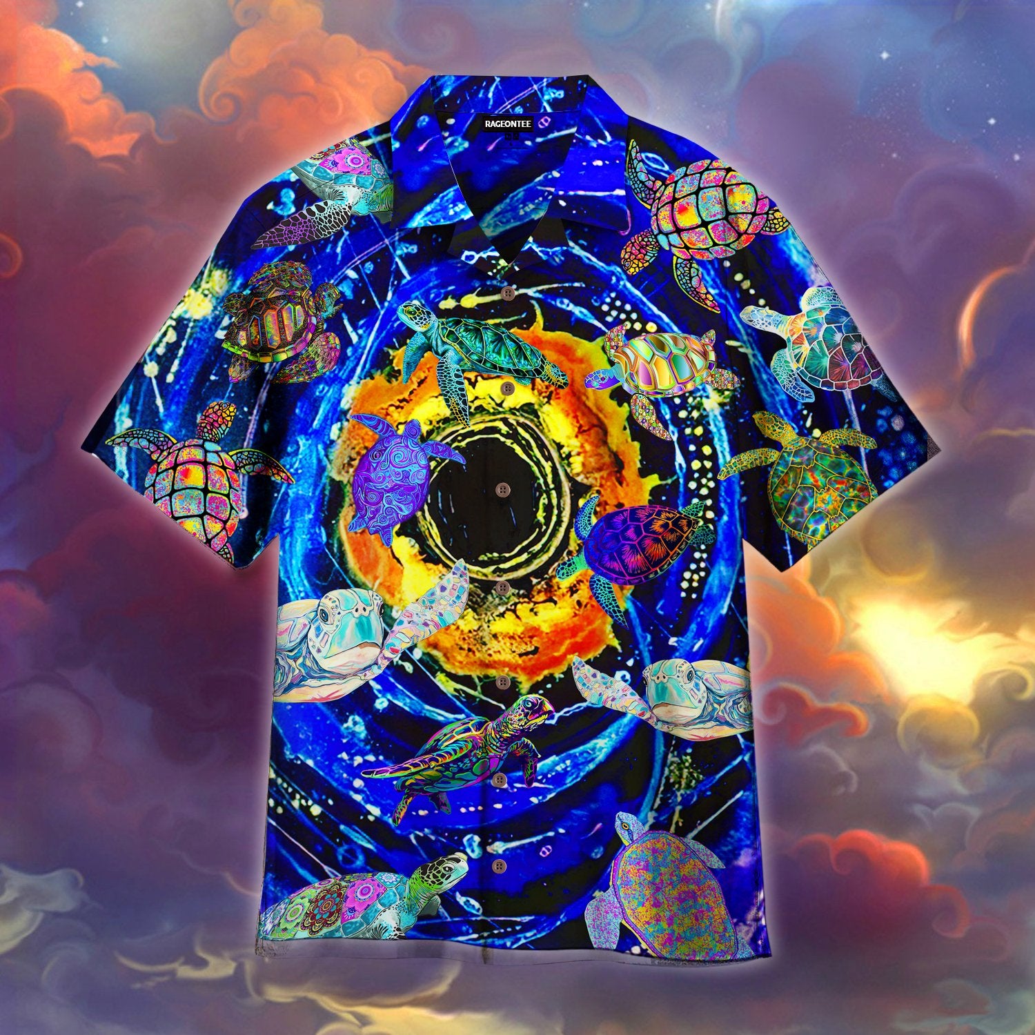 Neon Sea Turtle On The Wave Hawaiian Shirt Pre11294