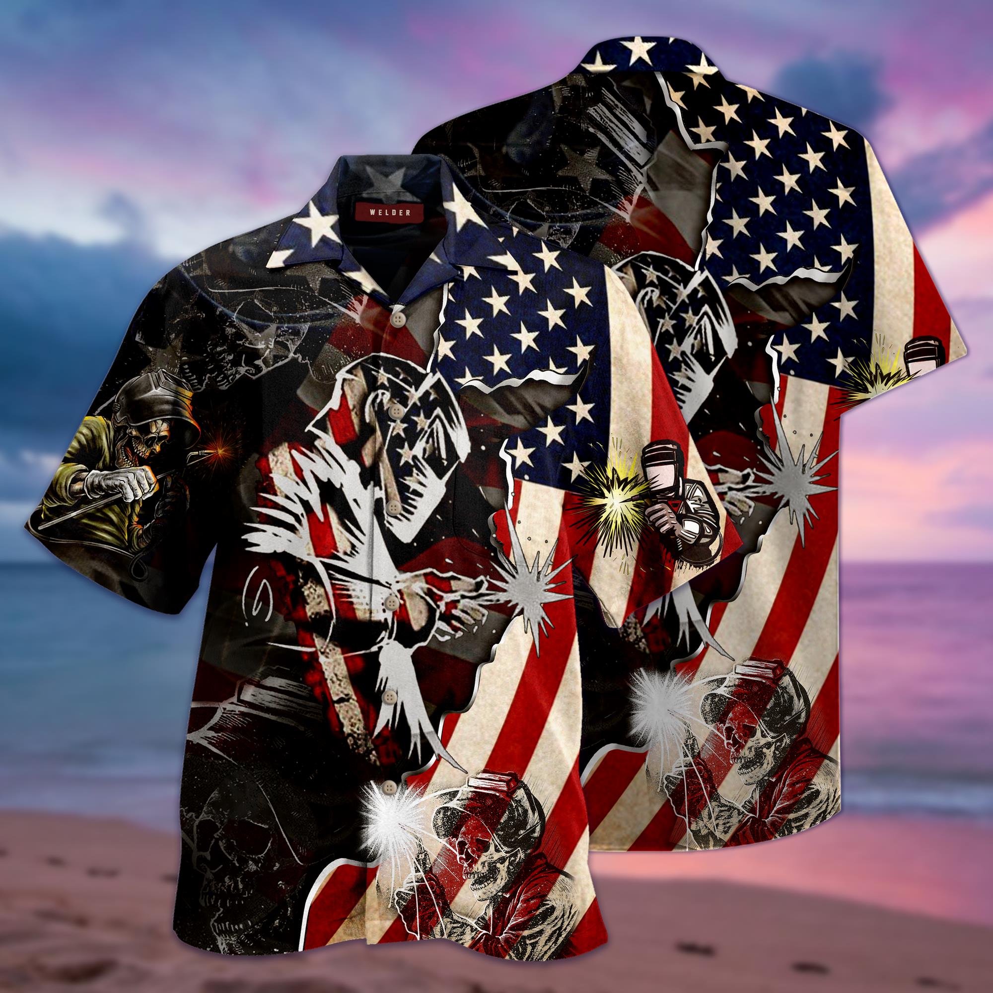 Patriotic Welder Hawaiian Shirt Pre11926