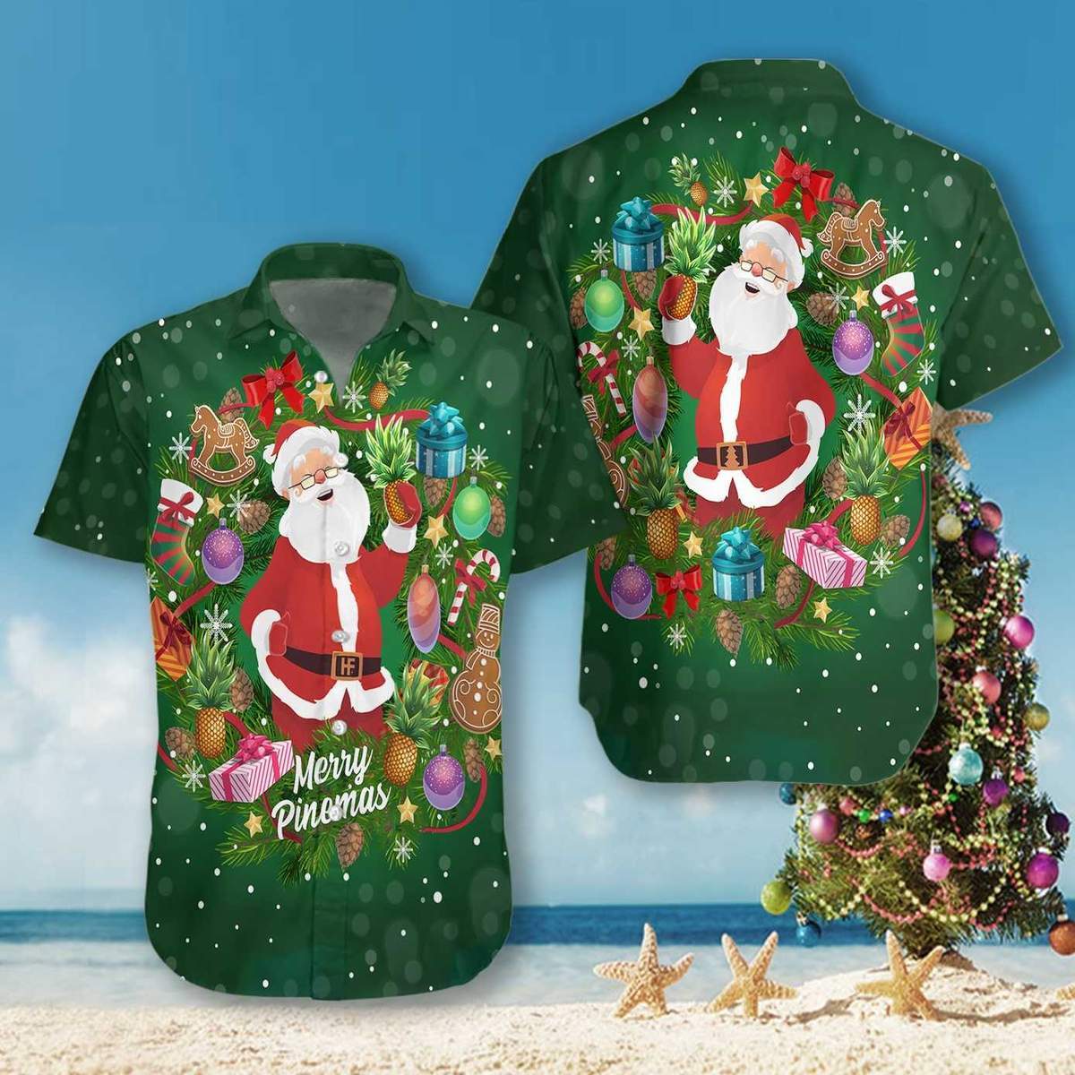 Pineapple Santa Wreath Hawaiian Shirt Pre10453 Pineapple Santa Wreath Hawaiian Shirt Pre10453